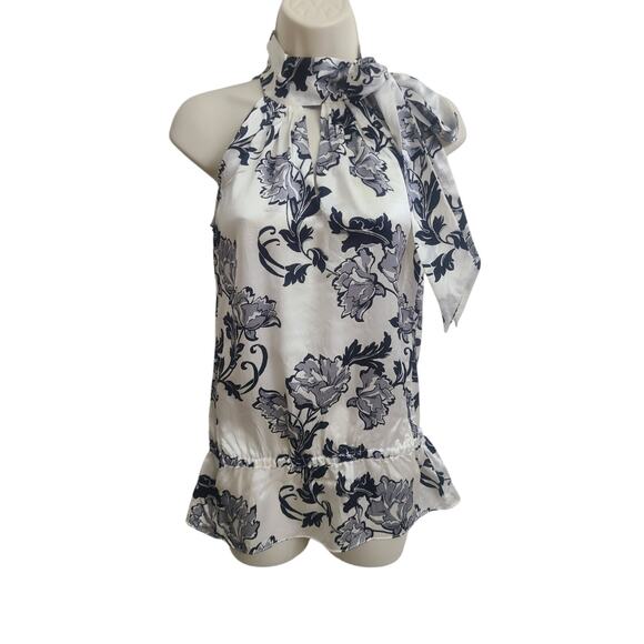 Silk Sleeveless Floral Blouse With Tie At Neck White House Black Market XXS - Picture 1 of 7